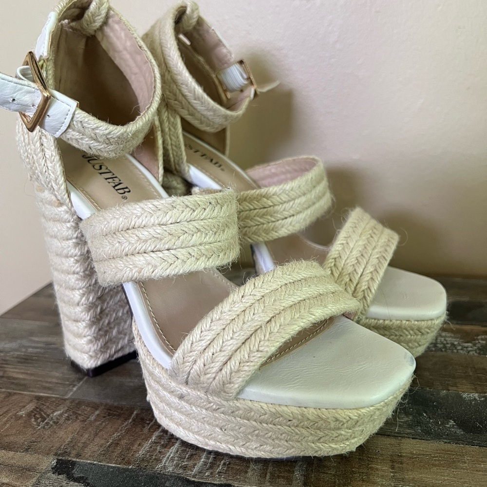 JustFab Cream Espadrille Platform Sandals
